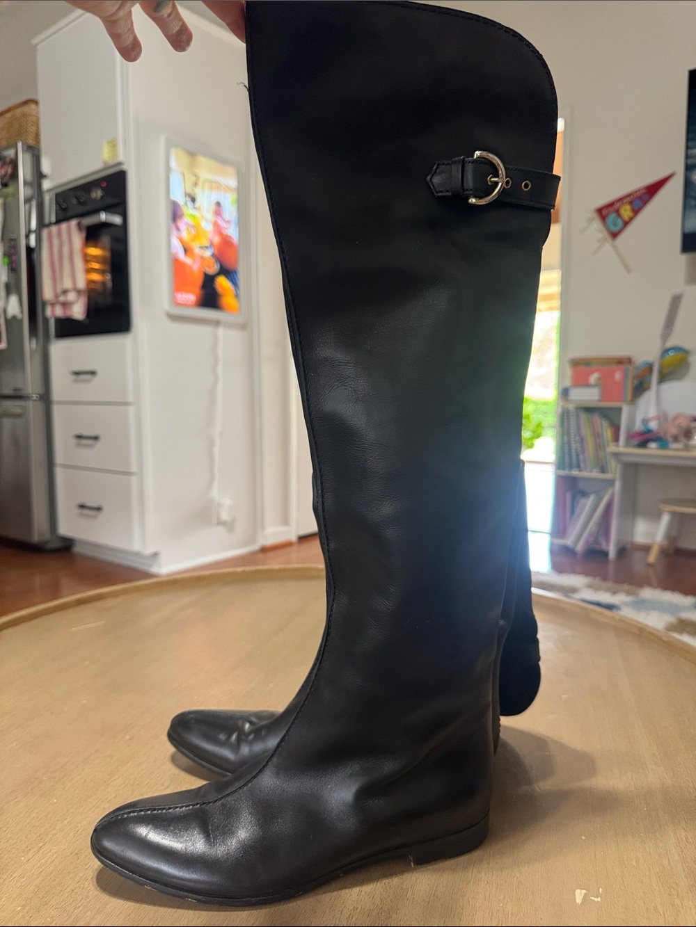 Sergio Rossi Black Over-the-Knee Riding Boots with Buckle